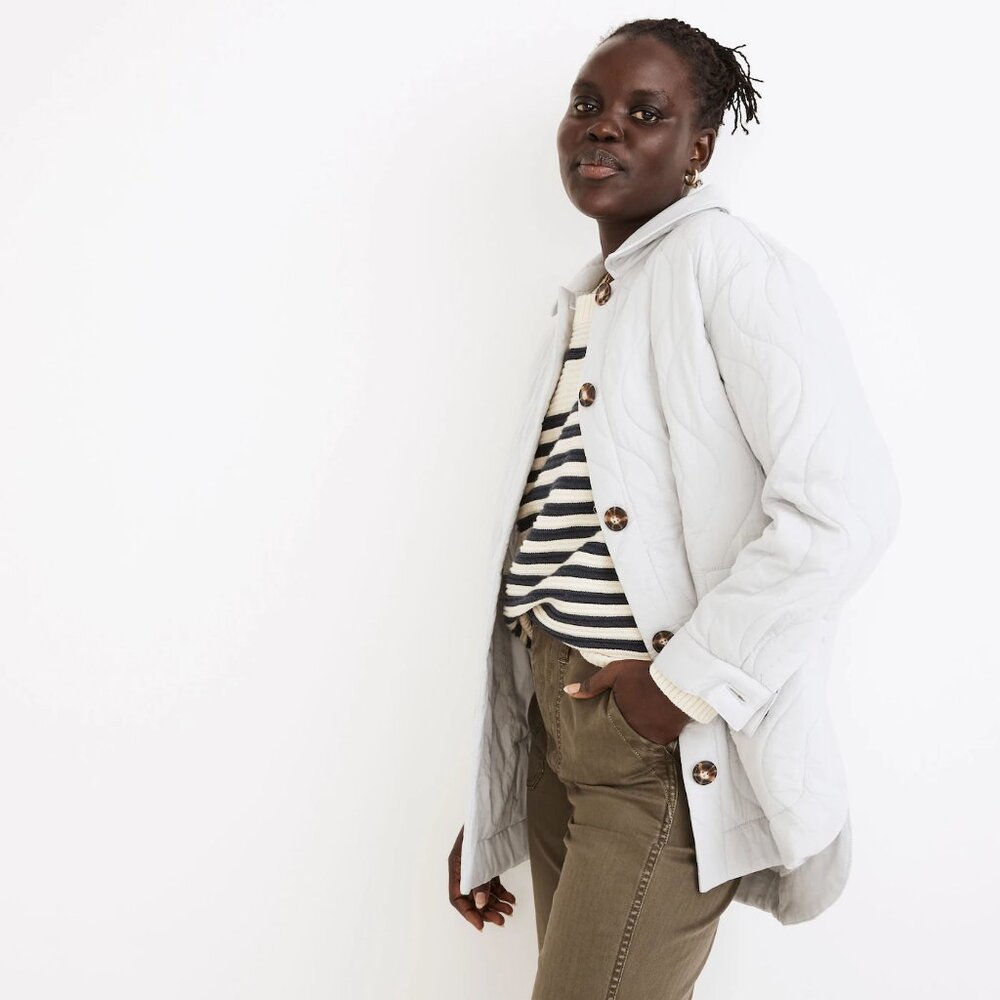 Madewell Quilted Belrose Shirt-Jacket cool fog grey 100% cotton medium M - Picture 4 of 10